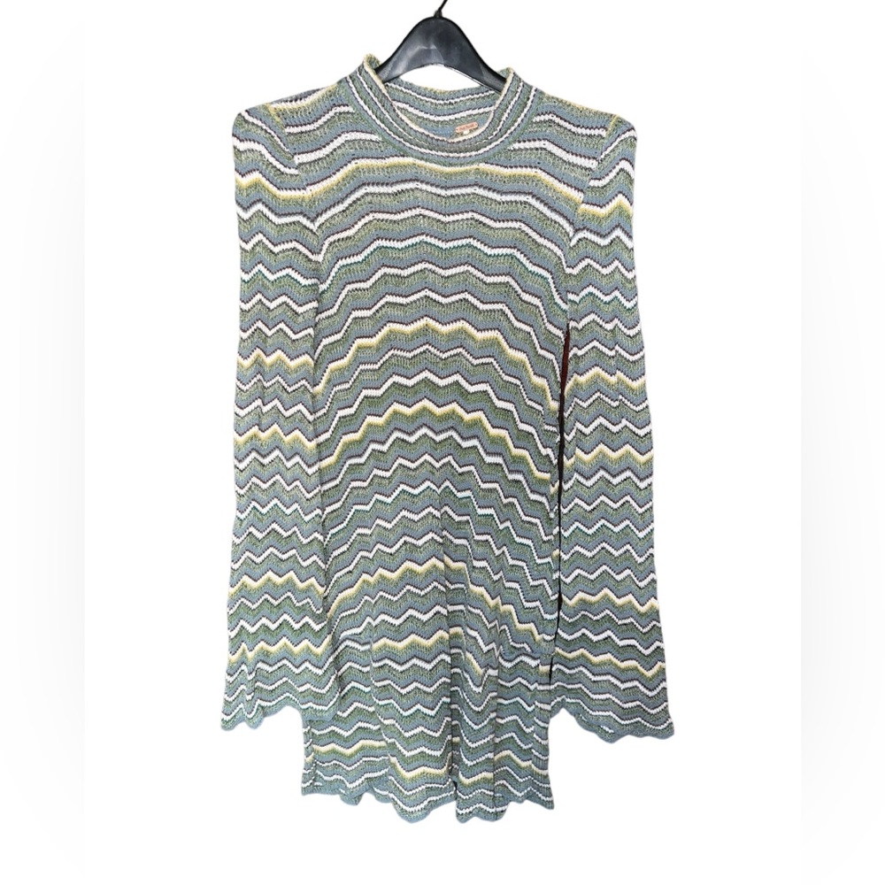 Free People Sweater Dress Women's Small Zig Zag Knit Pullover Belle Sleeves